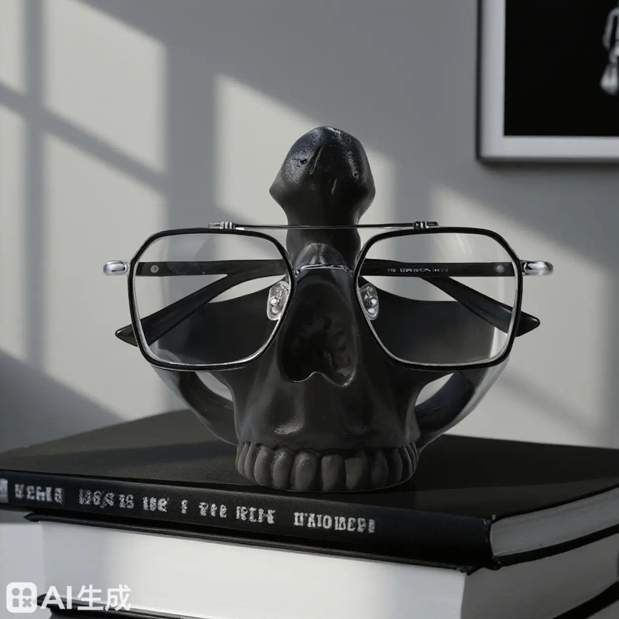 Gothic Skull Glasses Holder with Storage Tray - Novelty Eyeglasses & Sunglasses Display Stand - Desktop Organizer for Home & Office - Decorative Catch-All Tray for Nightstand, Entryway - Creative Gift Idea for Birthday & Christmas - Halloween Decoration