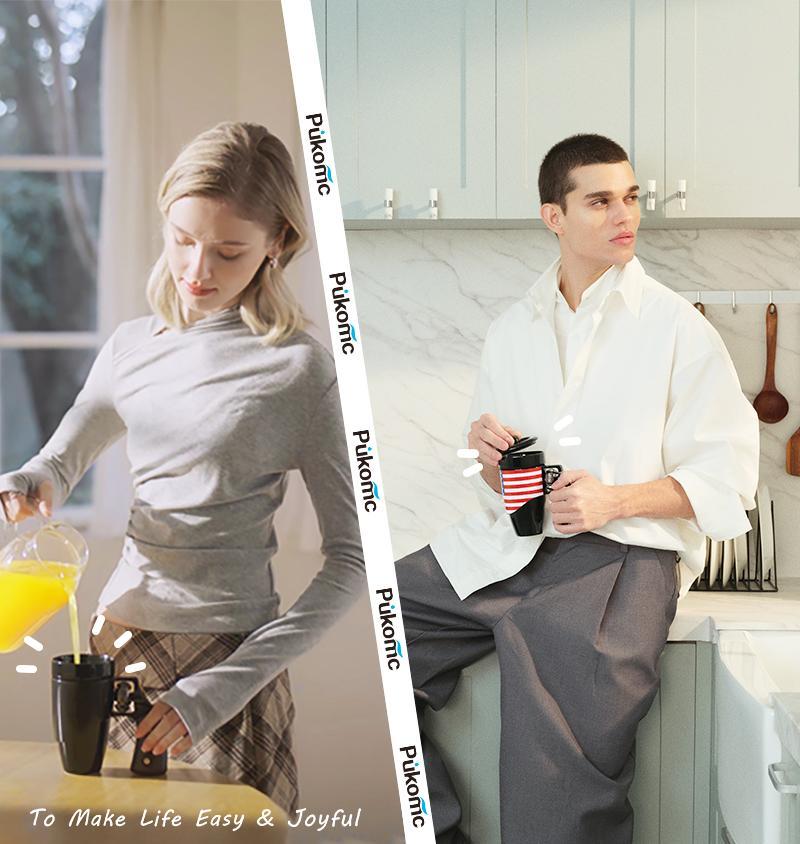 Pukomc 16oz Stainless Steel Tumbler - Leak-Proof Cup with Fun Spinning Trigger, Double Wall Insulated for Hot & Cold Drinks