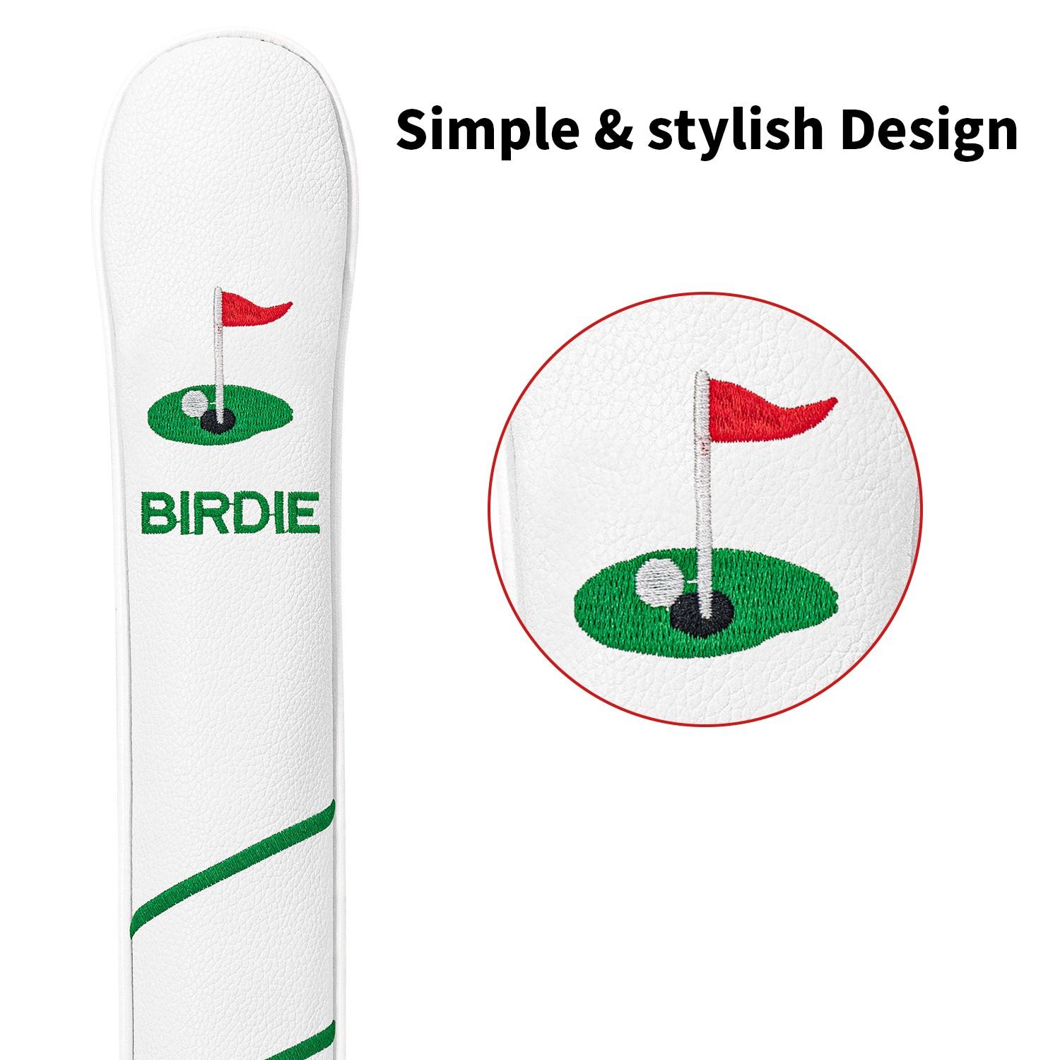 Exquisite Embroidered Golf Alignment Stick Cover, Premium PU Material, Durable & Comfortable Grip, Fits Most Golf Sticks, Ideal for Golf Training