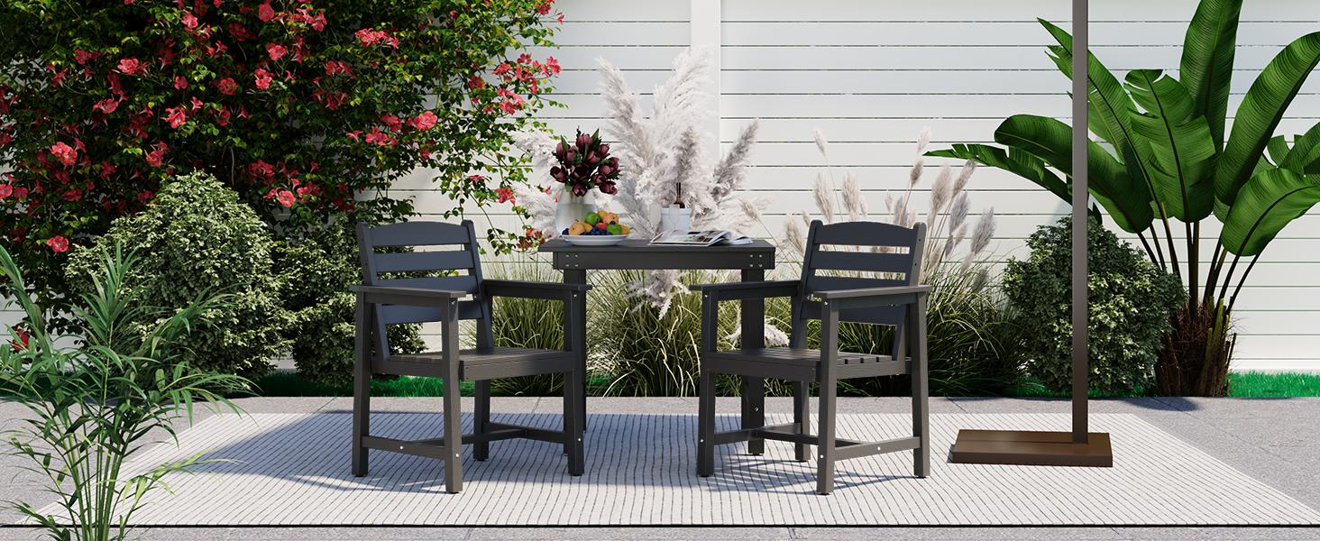 Anbuy Patio HDPE Dining Table Set, 5-Piece Outdoor Dining Table Sets, 2 in 1 Outdoor Furniture Table and 4 Outdoor Chairs for Garden, Backyard, Poolside, Easy Assembly, Ergonomic Design