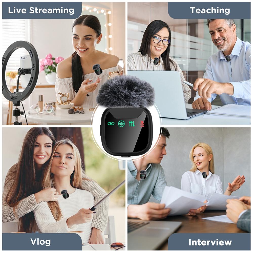 Wireless Lavalier Noise Canceling Mic with Charging Case, Noise-Cancelling, Rechargeable Battery, Magnetic Clip, Ideal for Video Recording & Podcasting