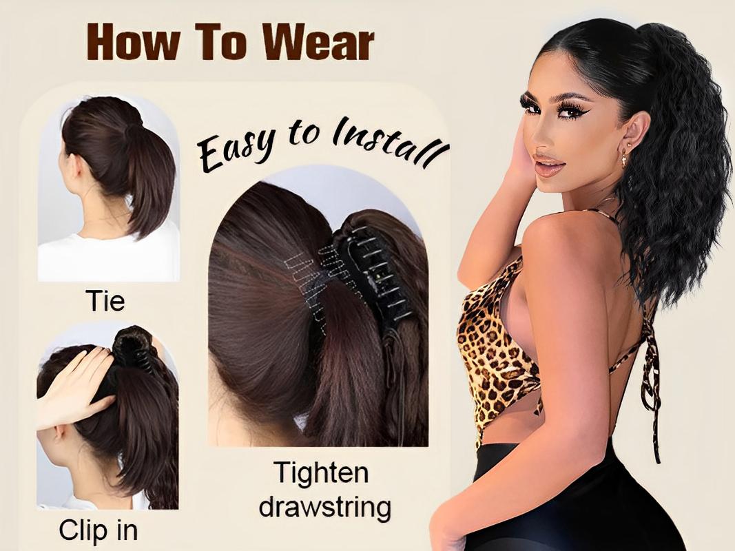 Iridescent Claw Ponytail Extension Black Brown 18" Curly Pony Tail Clip in Hair Extensions for Women Fluffy Natural Looking Synthetic Hairpiece for Daily Use