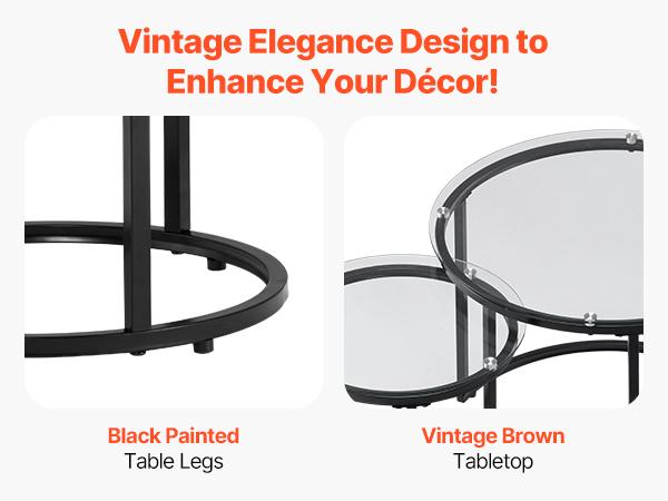 VEVOR Nesting Coffee Table Set of 2, 23.6 in Round Coffee Table, Glass Nesting Tables for Small Place, Modern End Side Tables Night Stand with Metal Frame, for Living Room, Bedroom, Balcony, Office VEVOR Nesting Coffee Table Set of 2, 23.6 in Round Coffee Table, Glass Nesting Tables for Small Place, Modern End Side Tables Night Stand with Metal Frame, for Living Room, Bedroom, Balcony, Office