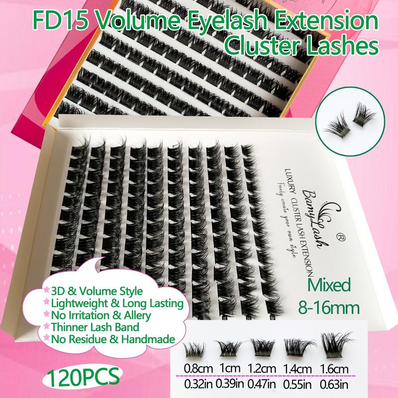 3-Box 3D Wispy Individual Cluster Lash Set, Individual Lash Extensions - Ultra-Thick Volume, Curly Mixed Lengths - DIY Lash Extension Kit with Lash Bond, Seal, Remover, Applicator & Lash Brush - Everyday Eye Makeup, Gifts for Friends