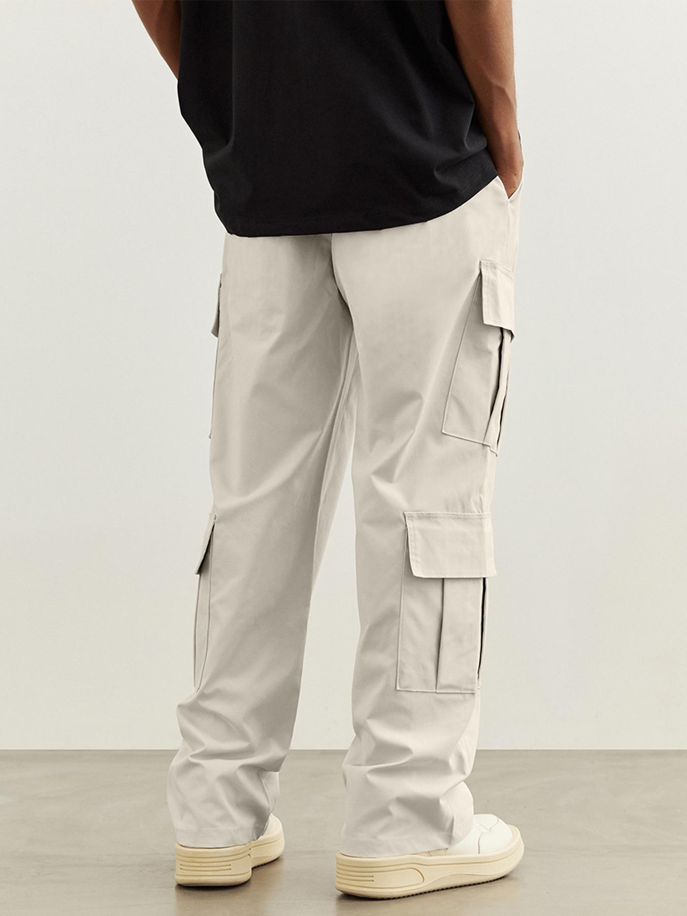 Men's Plain Drawstring Waist Cargo Pants, Loose Street Casual Flap Pocket Wide Leg Trousers, Summer Pants for Men, Men Bottoms for Spring & Fall