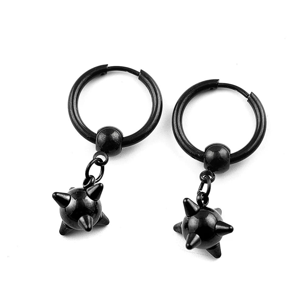 Gothic Spiky Sphere Drop Earrings Stainless Steel Spike Ball Dangle Huggie Hoops Dark Street Emo Piercing Decor Jewelry Gift