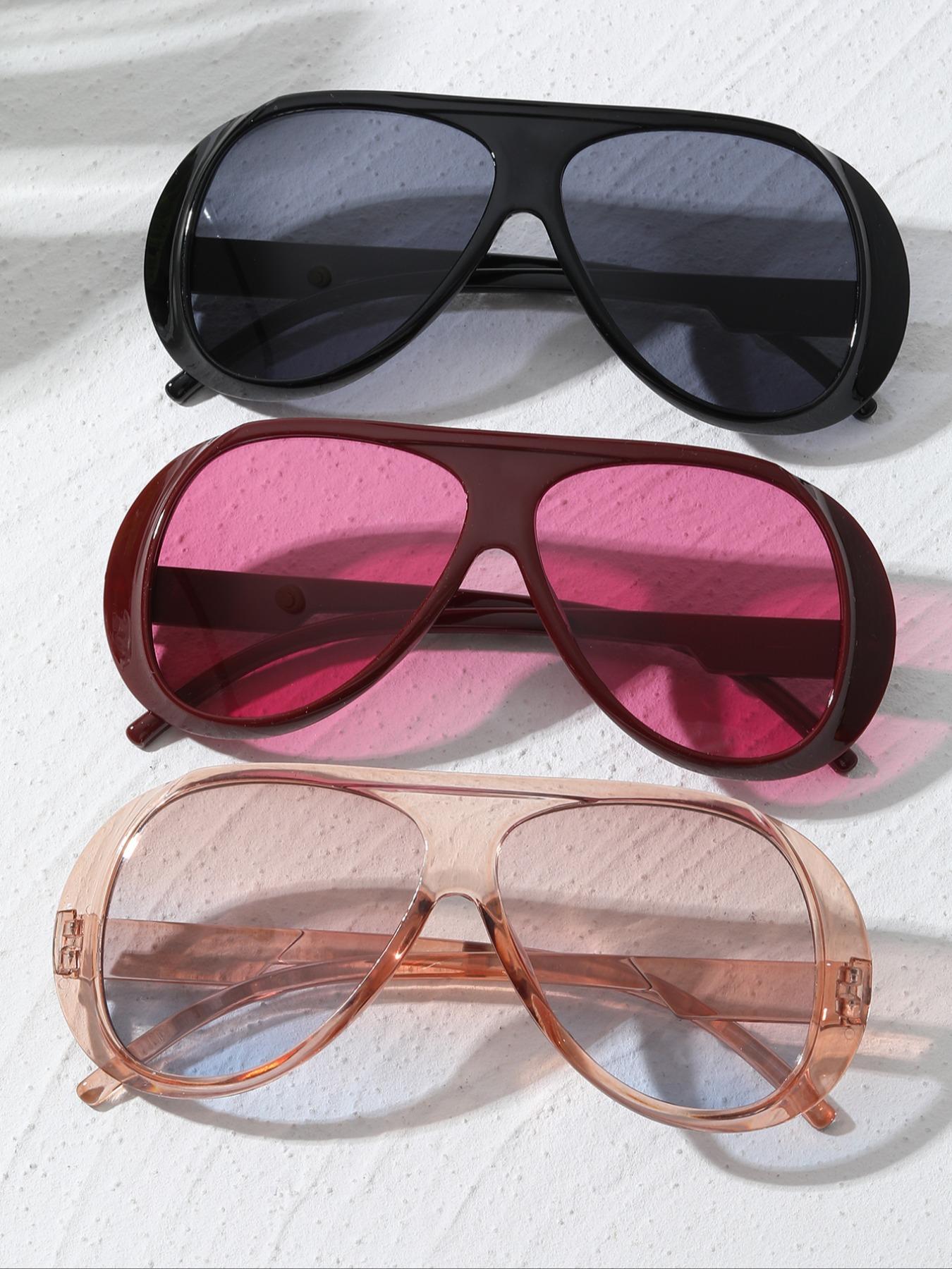 Fashionable Large Frame Decorative Lens Pc Material Glasses Set, Casual Protective Eyewear, All Seasons Wear