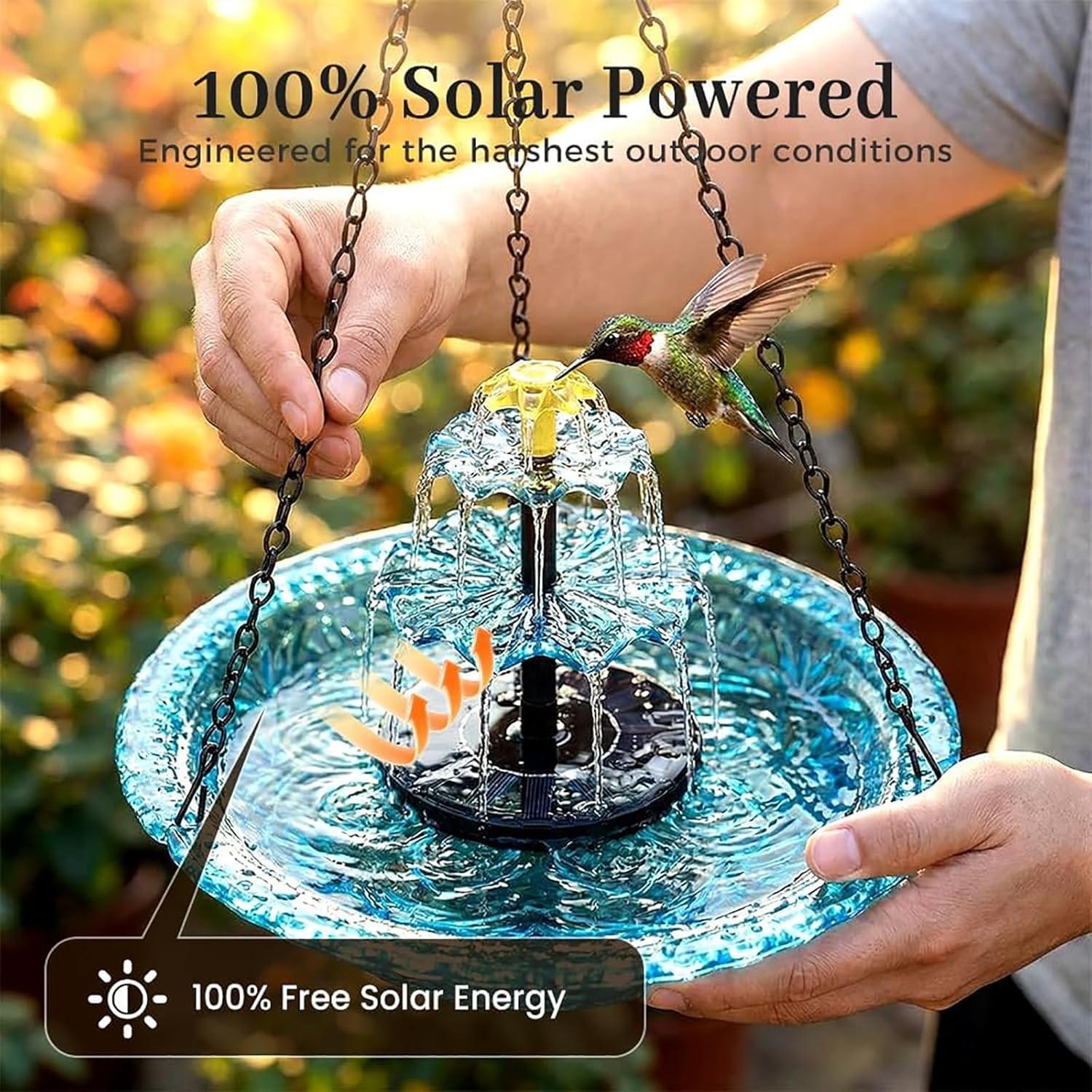 Solar Waterfall Hanging Bird Bath Fountain, Waterfall Feature, Outdoor Solar Pump & Glass Bowl, Solar Powered, Large Hummingbird Bath, Hummingbird Attractor, Garden Decor, Outdoor Decoration, 2026 New Model