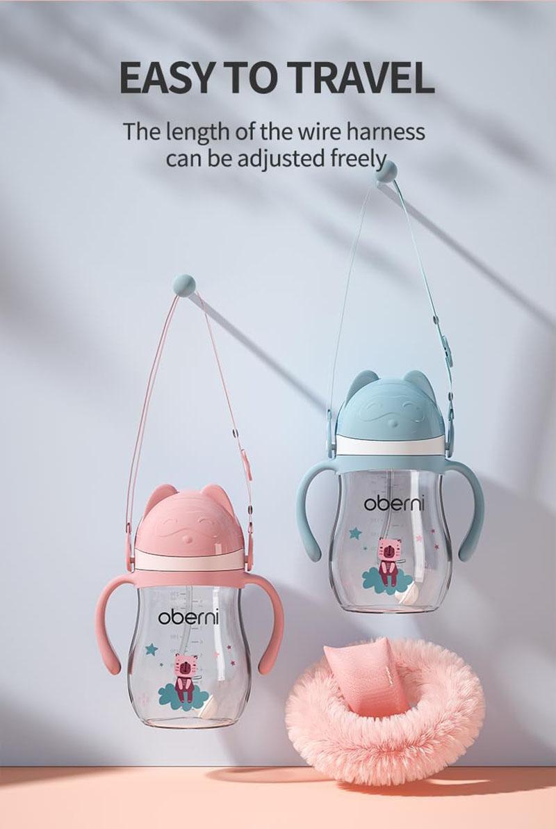 Oberni Sippy Cup for Toddlers 1-3 Years, 9oz/270ml Leakproof Straw Cup with Weighted Base, Non-Slip Handle Baby Water Bottle, BPA-Free Tritan Training Cup for Boys Girls