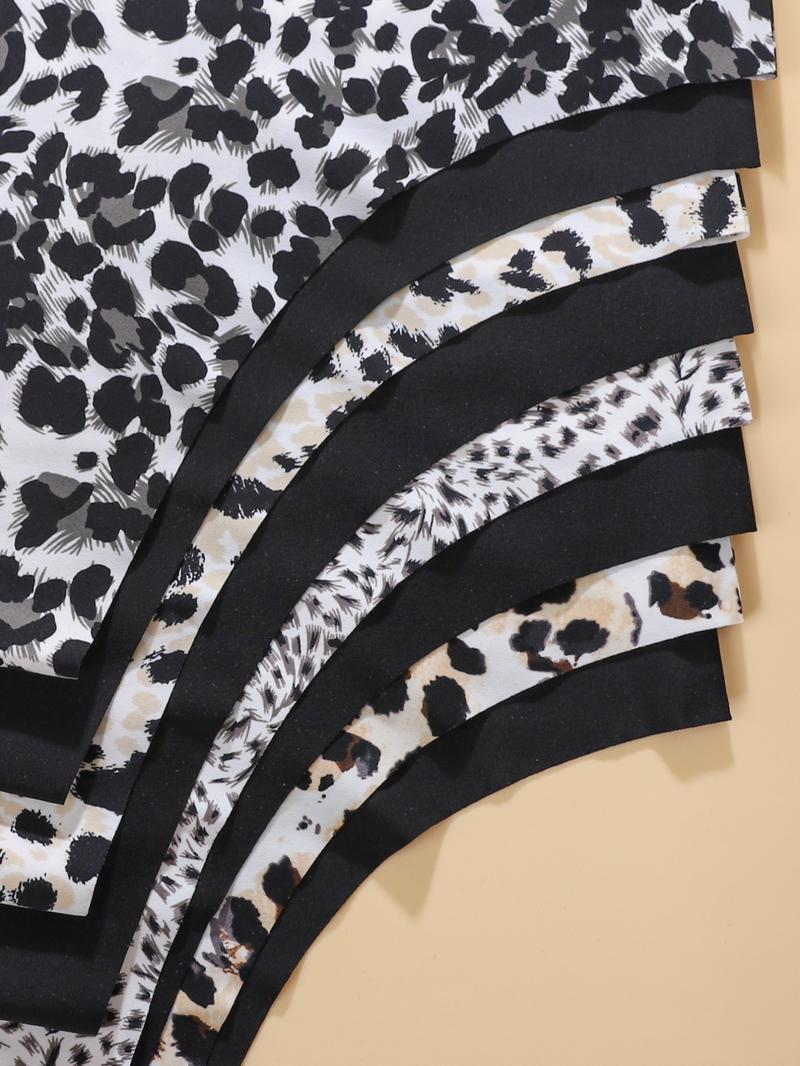 Women's Solid & Leopard Print Underwear Set, Casual Elegant Panty, Comfortable Skin-Friendly V-Shape Pull-Up Waist Design, Seamless Sporty Thongs, 8 Pieces