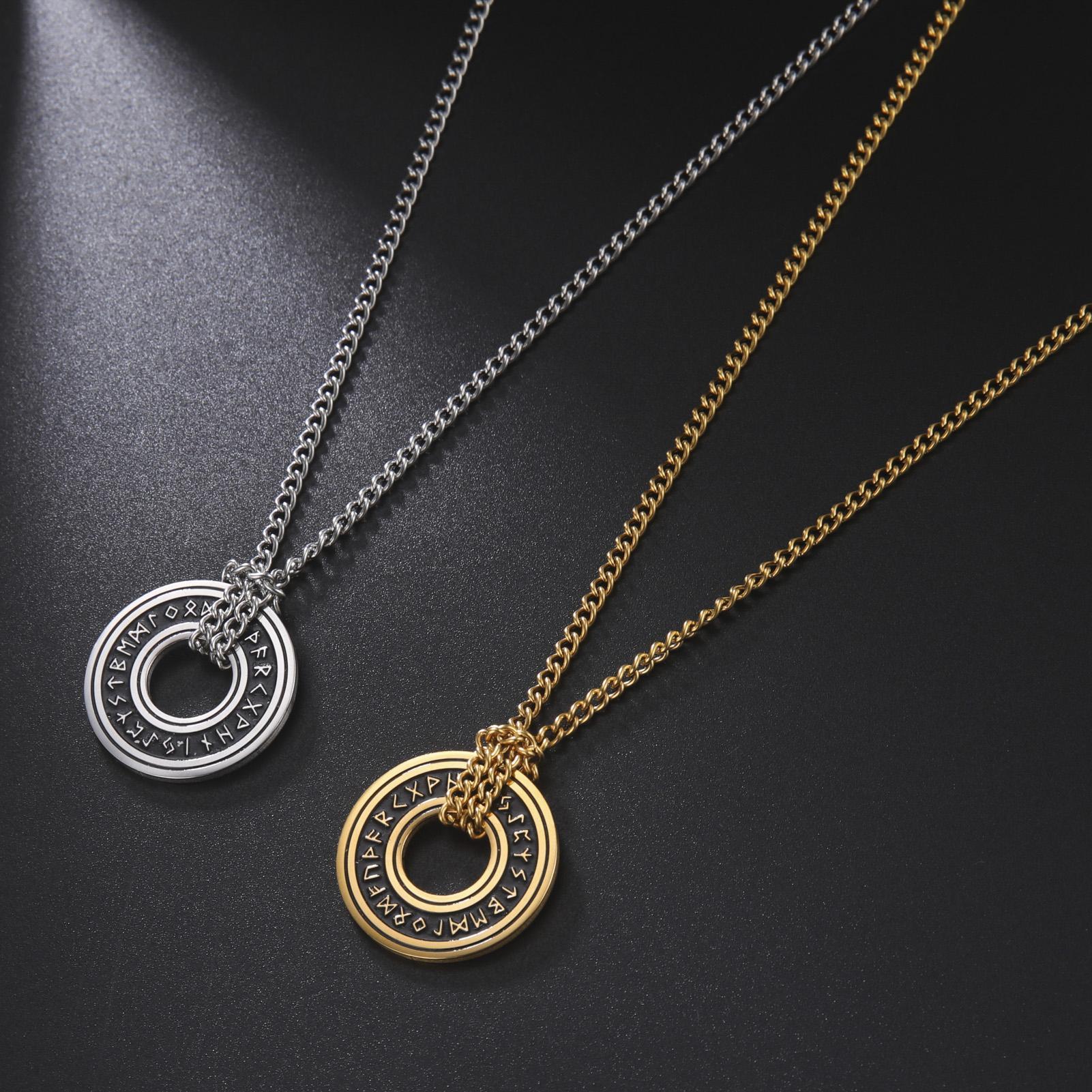 LIKGREAT Vintage Nordic Rune Necklaces for Men Stainless Steel Norse Runes Viking Jewerly Pagan Pendant Amulet Gift Hot Sale