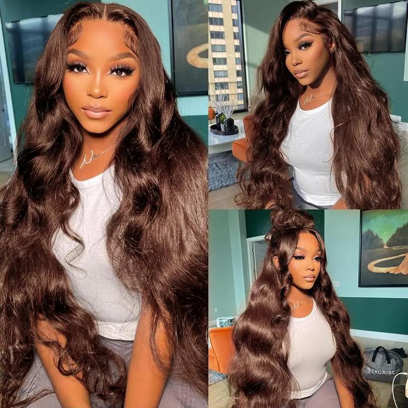 Bling Hair Chocolate Brown 13x6 Brazilian Body Wave/Straight Lace Front Human Hair Wigs 4# Colored Pre Pucked HD Lace Frontal Wigs 7x5 Glueless Wigs For Women