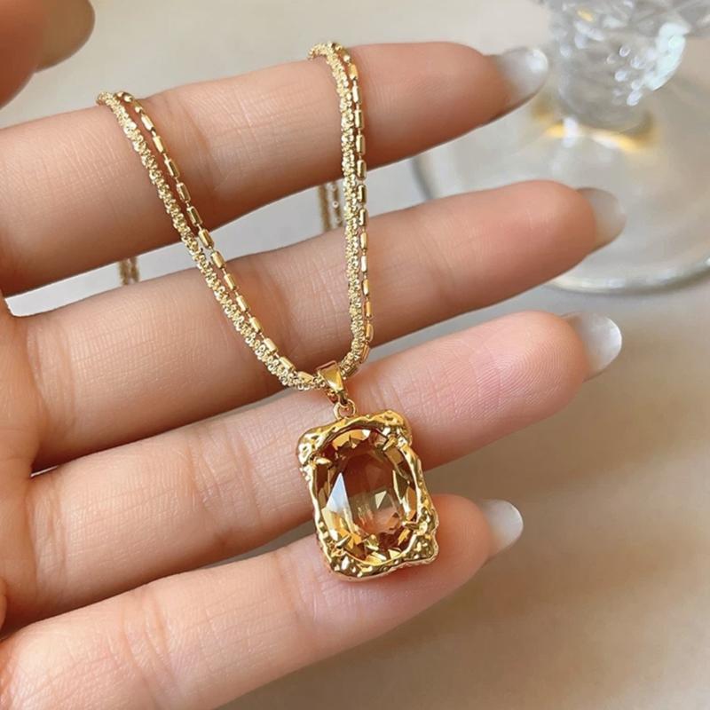 Layered Cube Necklace - Double Chain Pendant Jewelry for Women