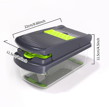 Vegetable Chopper-Vegetable Slic - OnionChopper with Container -Pro Food Chopper SlicerDicer  Gadgets -Chopping -Blade -Handy Set Utensils Stainless Steel french fry cutter potato slicer Handles Grayish Green multifunctional food chopper veggiecutter