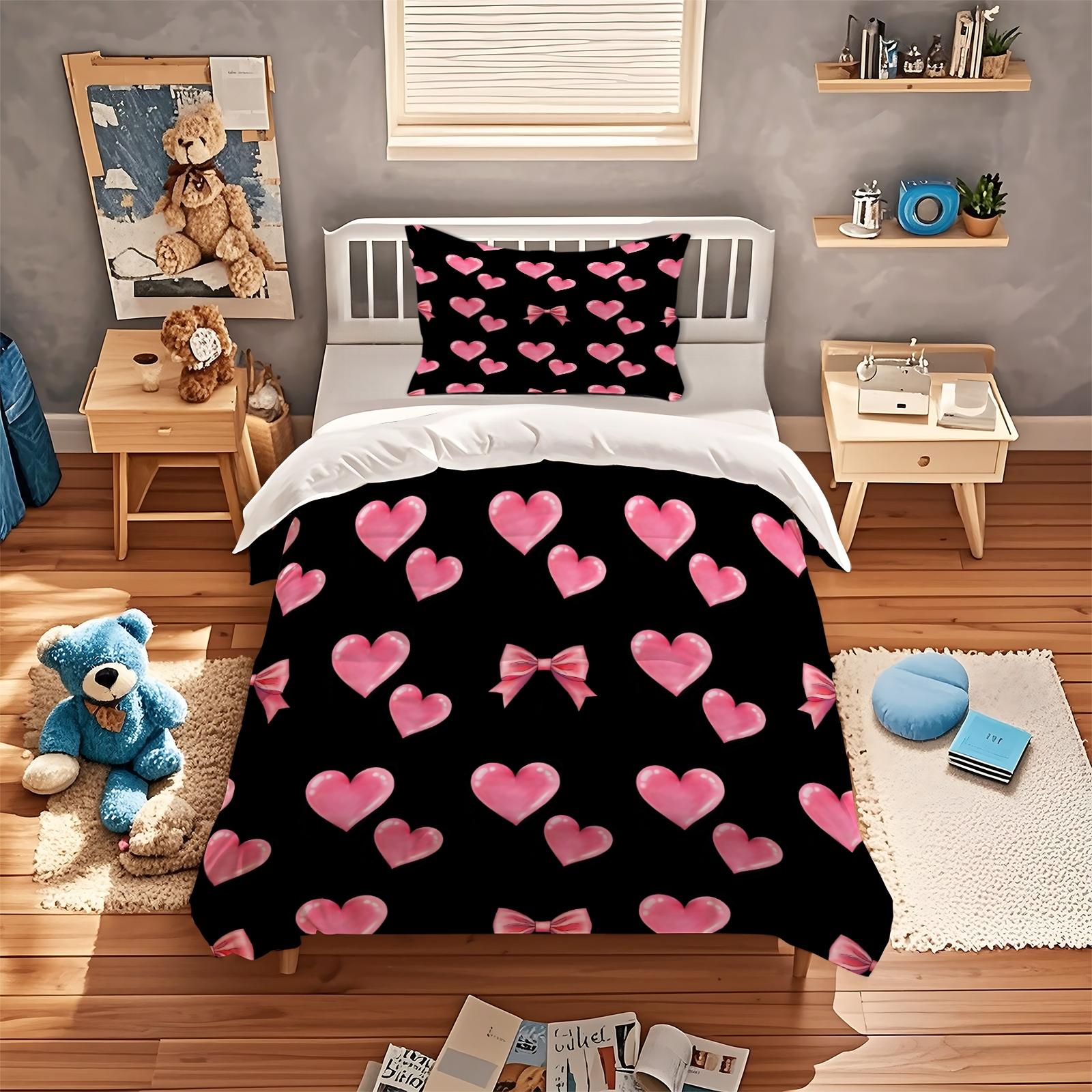 2/3 Pcs Coquette Pink Bow Print Duvet Cover Set, Cute Y2K Aesthetic Bedding Set, Vibrant Digital Print, Soft Microfiber with Zipper Closure, Ideal for Bedroom, Dorm, Girly Room Decor All Year Round - No Filling