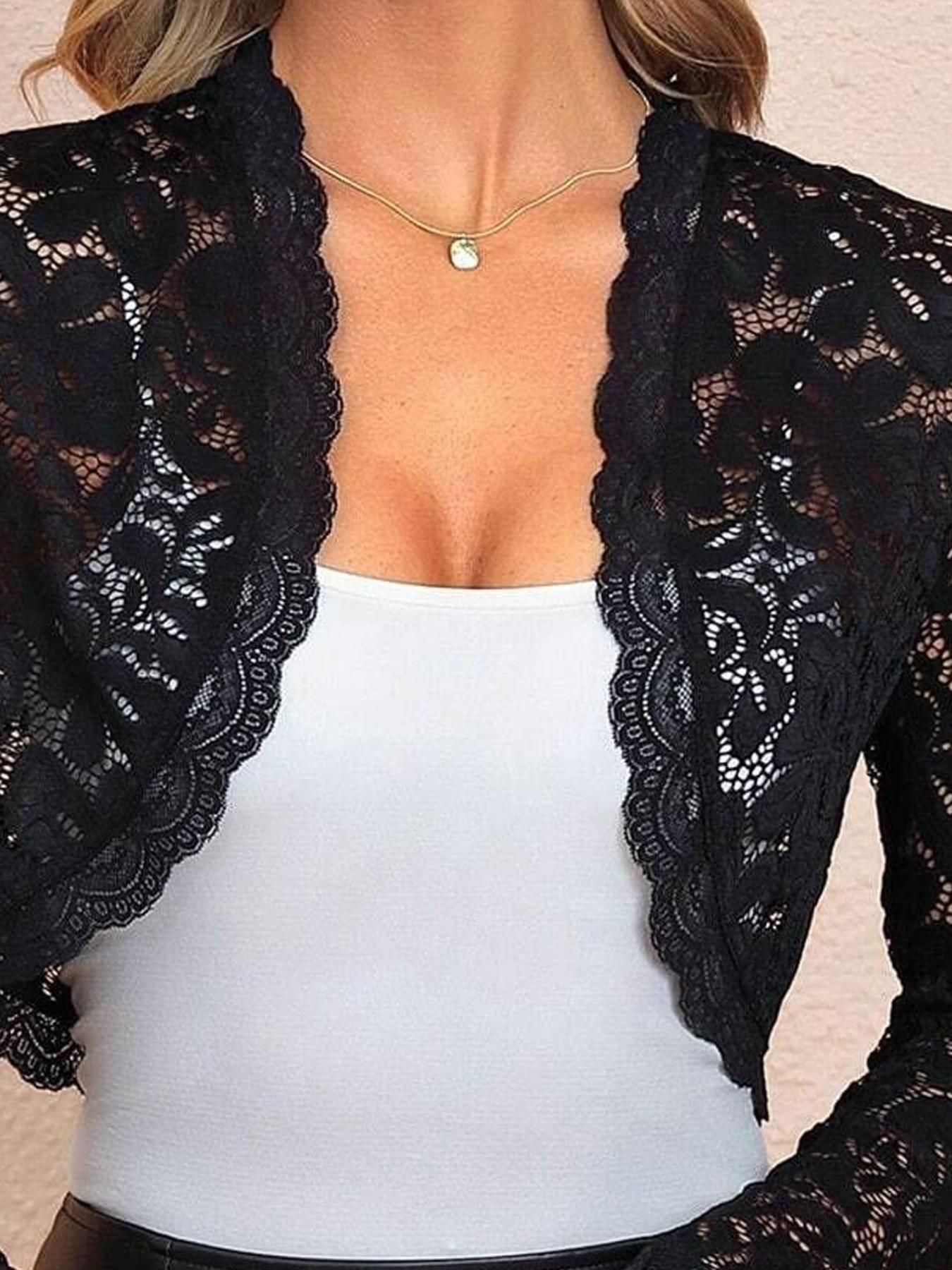Women's Lace Panel Cardigan, Elegant Layered Top, Lightweight Casual Jacket, Fit, Perfect for Back-To-School and Daily Wear #tiktokshopmademebuyit #summer #dealdrops #tiktokshopbacktoschool