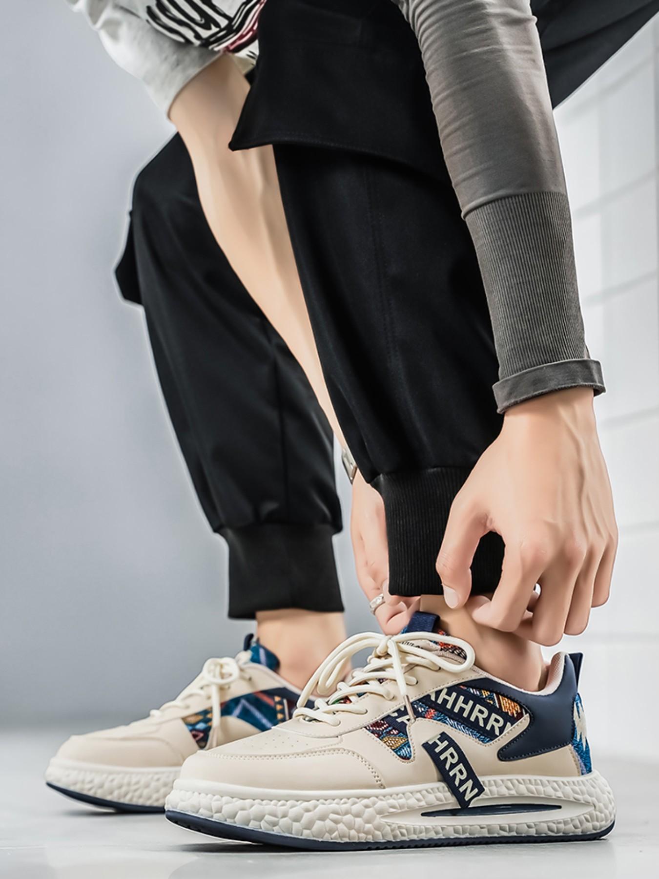 Men's Ethnic Style Letter Webbing Thick Sole Casual Sports Shoes, Soft Breathable Trendy Board Sneakers, Sizes 39-44, Spring Summer 2026