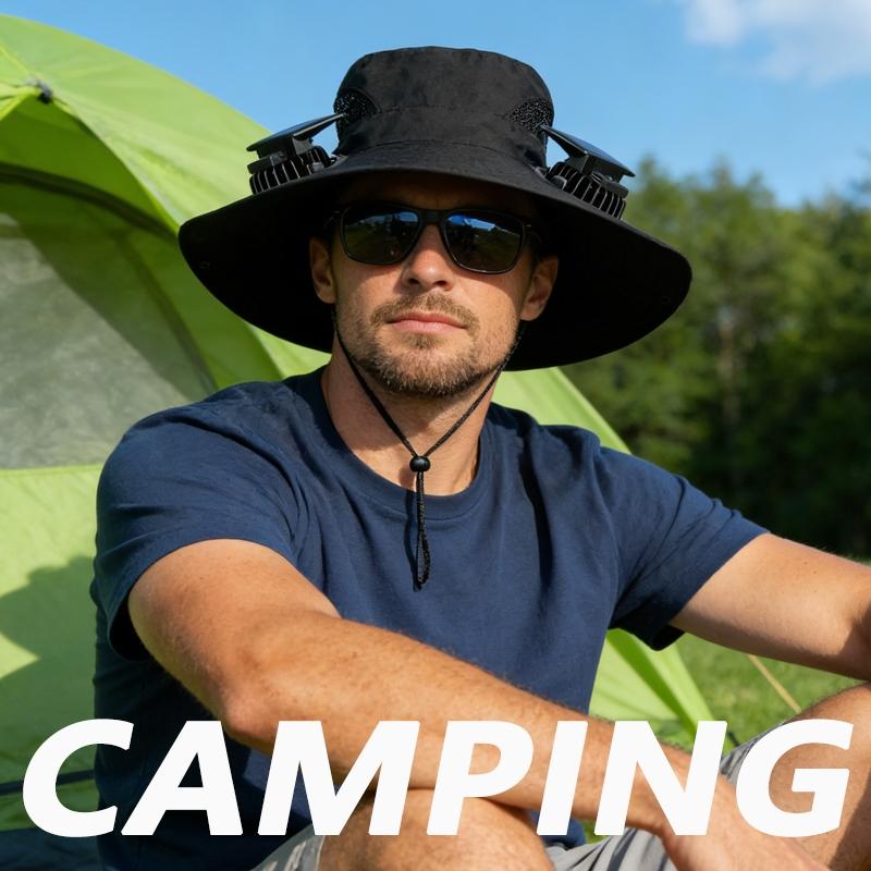 Solar Fan Hat, Equipped With Two Solar Fans, Unisex Wide-Brimmed Sun Hat, Solar Powered Hat, Usb/Solar Dual Power Supply, Three Wind Speed Settings, Rechargeable Battery, Men'S Fishing Hat, Suitable For Outdoor Hiking, Mountaineering, Travel And Camping.