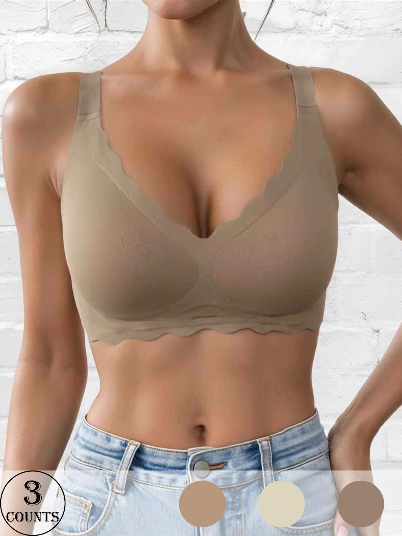 Women's Seamless Supportive Wireless Backless Bra, Adjustable Wide Straps, Comfortable Breathable Daily Wear, Ribbed Stripe Design, Seamless Bras, Medium Fit, Ladies Underwear