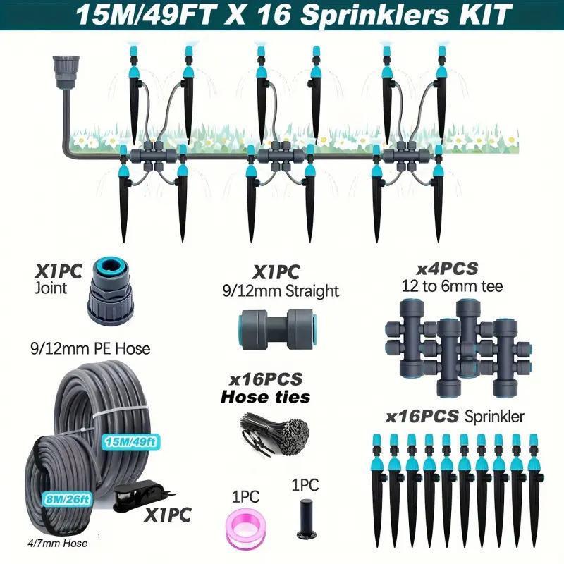New 66ft-16ft Drip Irrigation Sprinkler Set, Garden Automatic Watering System, Pe Soft Tube Adjustable Mist Spray Nozzle Kit