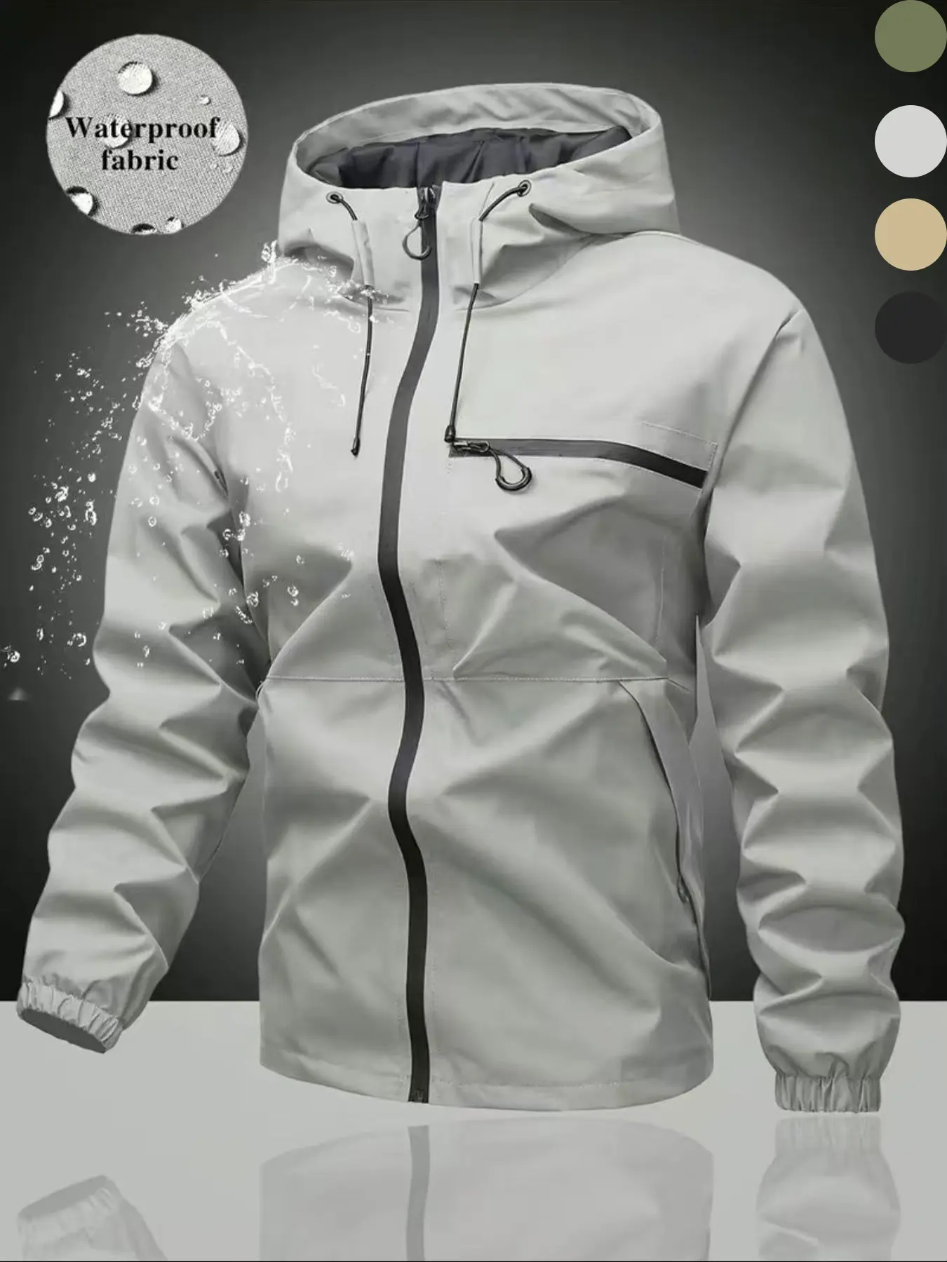 Men's waterproof jacket, hooded windproof and rainproof coat for spring and autumn, casual sports style, suitable for outdoor activities and daily wear