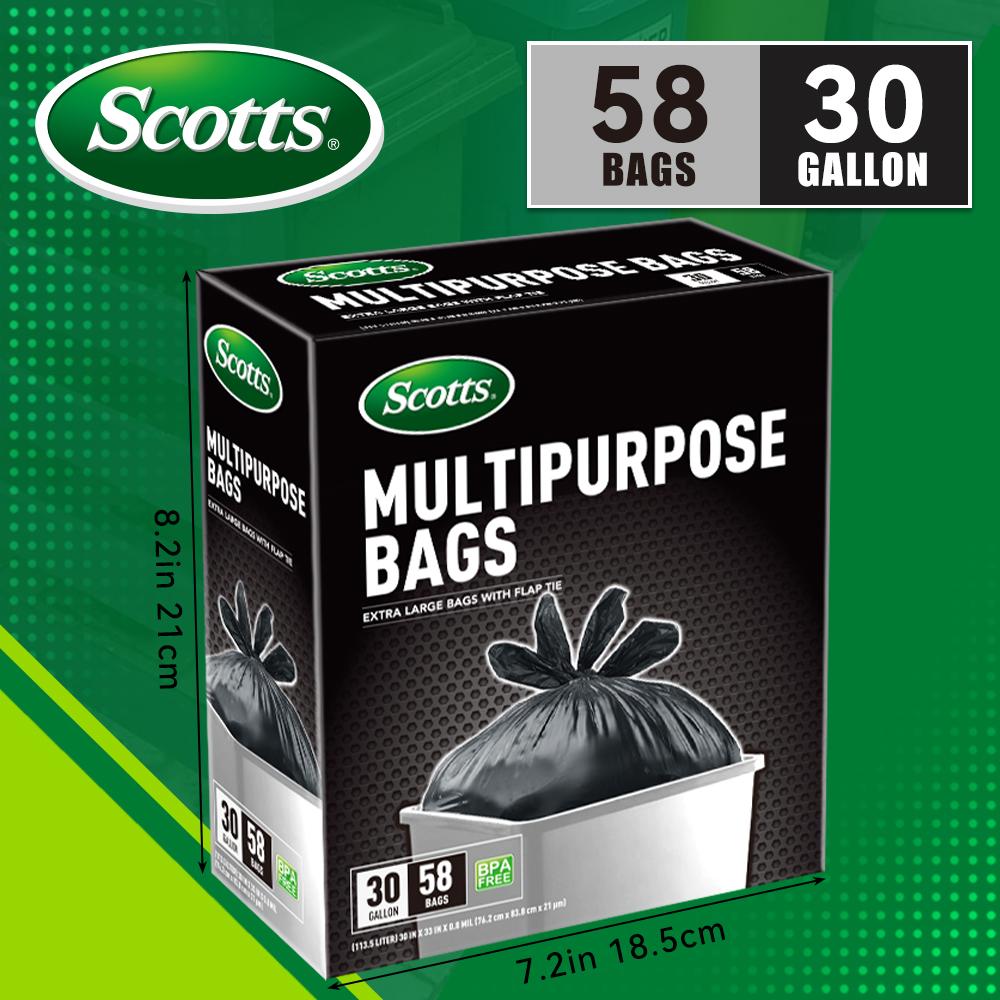 Scotts 30 Gallon Boxed Disposable Non Tear Black Large Trash Bags, For Large Kitchen Trash Can, Ultra Strong 113.5L Multipurpose Cleaning Supplies For Industrial, Garden, Home, Commercial - Durable, Leak-Proof, Easy To Use Garbage Bags