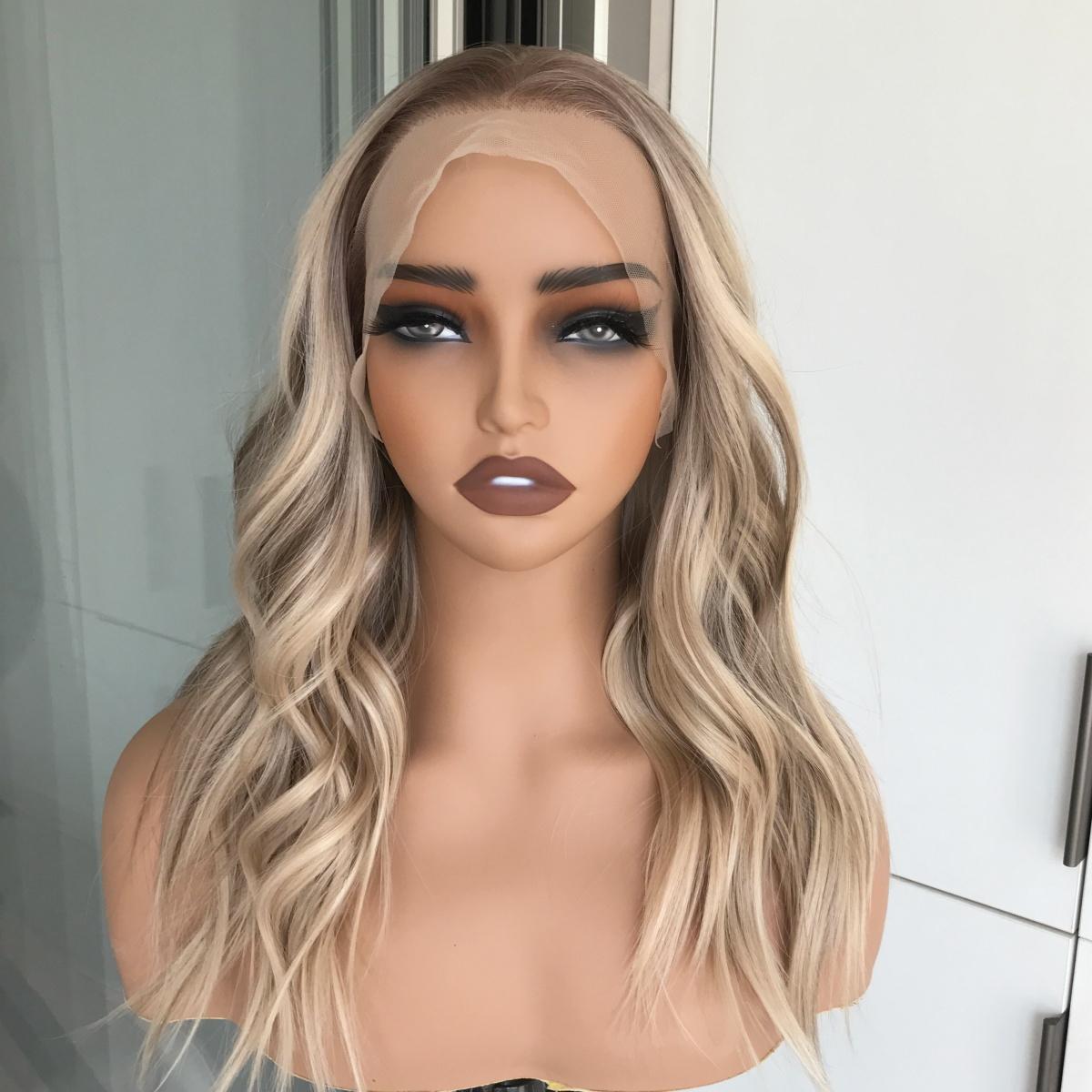 Molly by AISOM Free Part Warm Blonde Highlights Pre Plucked Natural Hairline 13*4 HD Synthetic Lace Front Wig for Women 17 inches Daily Wig Molly by AISOM Free Part Warm Blonde Highlights Pre Plucked Natural Hairline 13*4 HD Synthetic Lace Front Wig for Women 17 inches Daily Wig