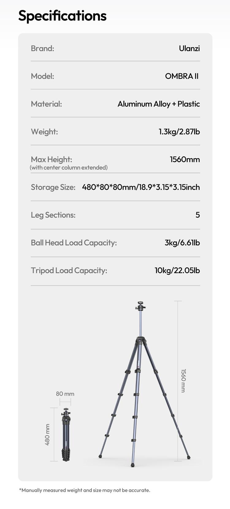 ULANZI Ombra Lightweight Travel Tripod, 59" Professional 5 Section Aluminum Camera Tripod with Claw Super Quick Release Design, for Canon Nikon Sony Cameras DSLR iPhone, Max Load 17lb