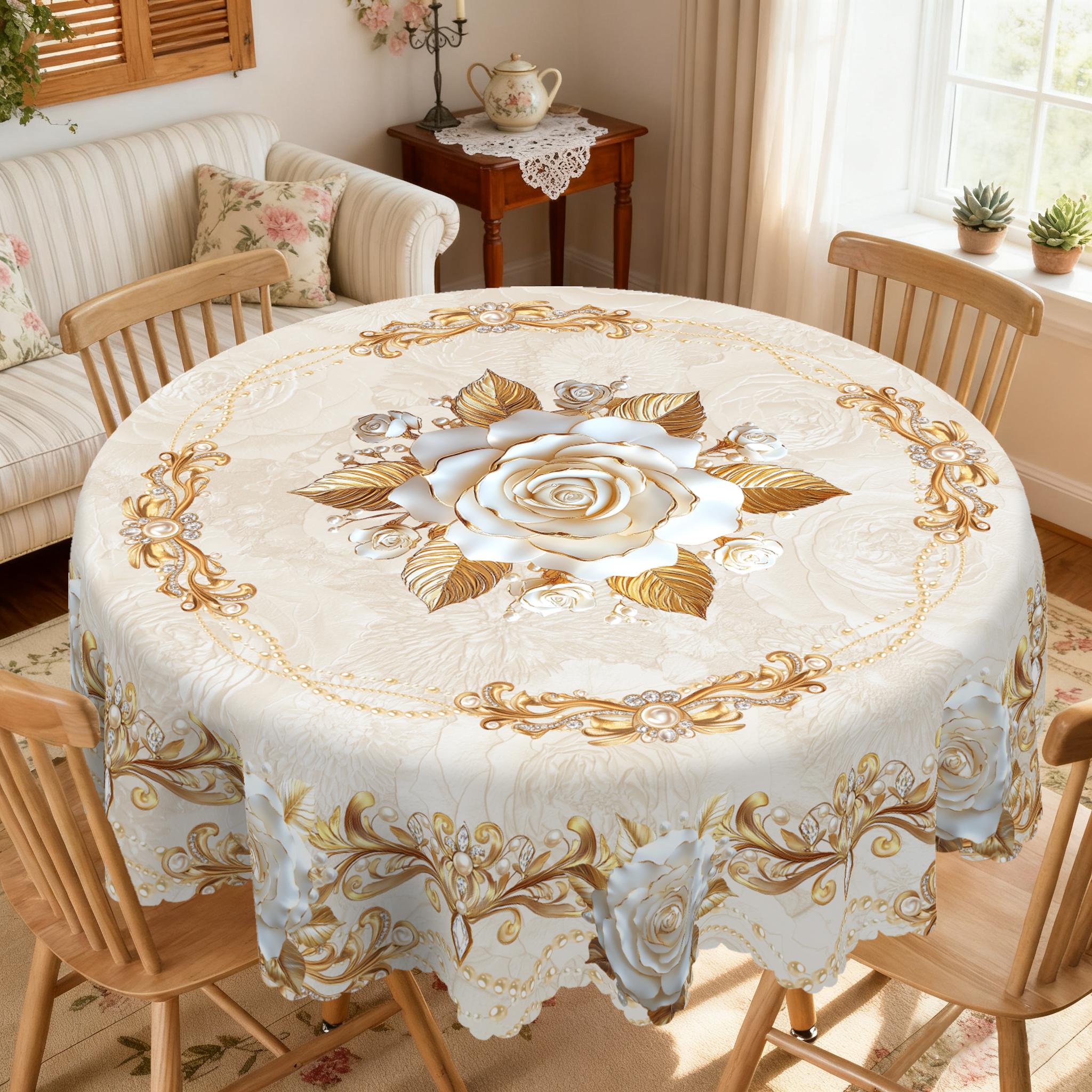 PUFMATE Floral Tablecloth, French Elegant Floral Print Tablecloth, Rectangle Round Multiple Sizes Table, New Year Party Decor, Outdoor Gardens, Festive Gatherings, Valentine's Day, Restaurant Banquet Decorations, Family kitchen Room Decorating