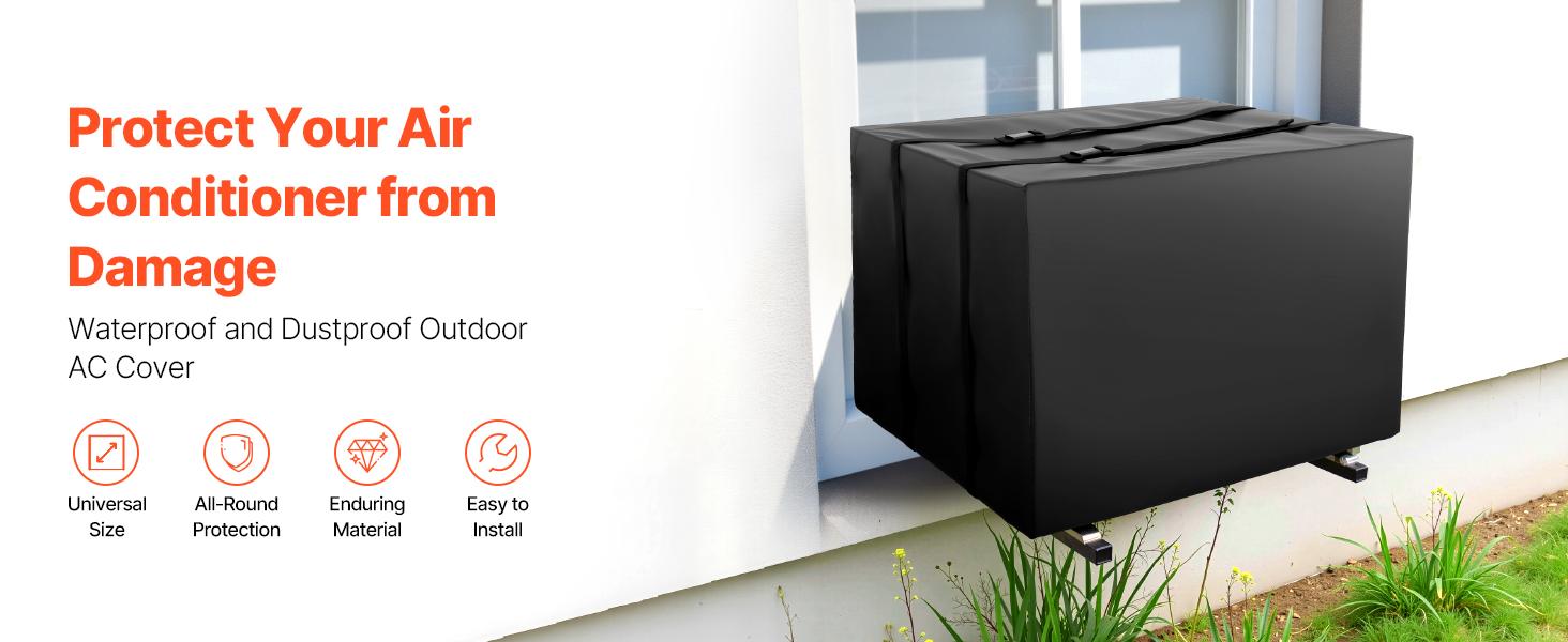 VEVOR Air Conditioner Cover, 20.87x 15.75x 14.96 inch Ac Cover for Air Conditioning Unit, Double-Layer, Waterproof Polyester Fabric, Adjustable Shoulder Strap, Universal Size for Outdoor Outside