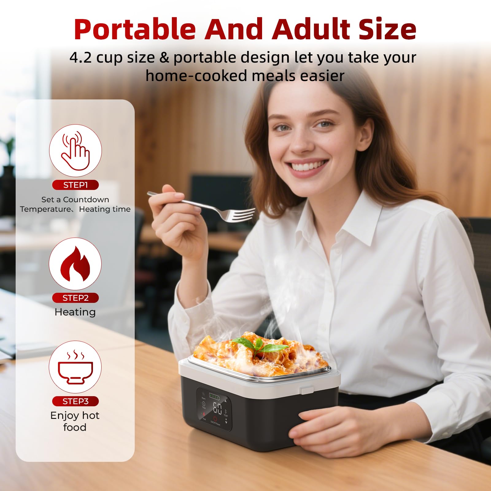 Cordless Electric Lunch Box with Timer, Portable 1L Rechargeable Self-Heating Food Warmer for Adults, Ideal for Work and Travel #GLOBAL PICKS