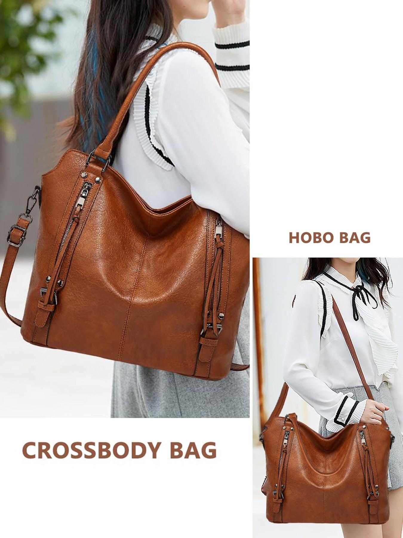 Women's Artificial Leather Tote Bag, Zipper Crossbody Shoulder Bag, Crossbody Purse Handbags, Large Capacity Handbag for Work and Office, Commuter Mom Bag, Commuter Purses, Mother's Day Gift #GLOBAL PICKS