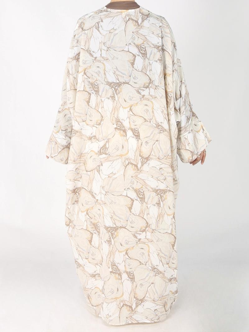 Women's Abstract Print Long Sleeve Open Front Kimono, Casual Outerwear for Spring & Summer, Women's Islamic Clothing for Daily Wear, Work Clothes Women, Womenswear