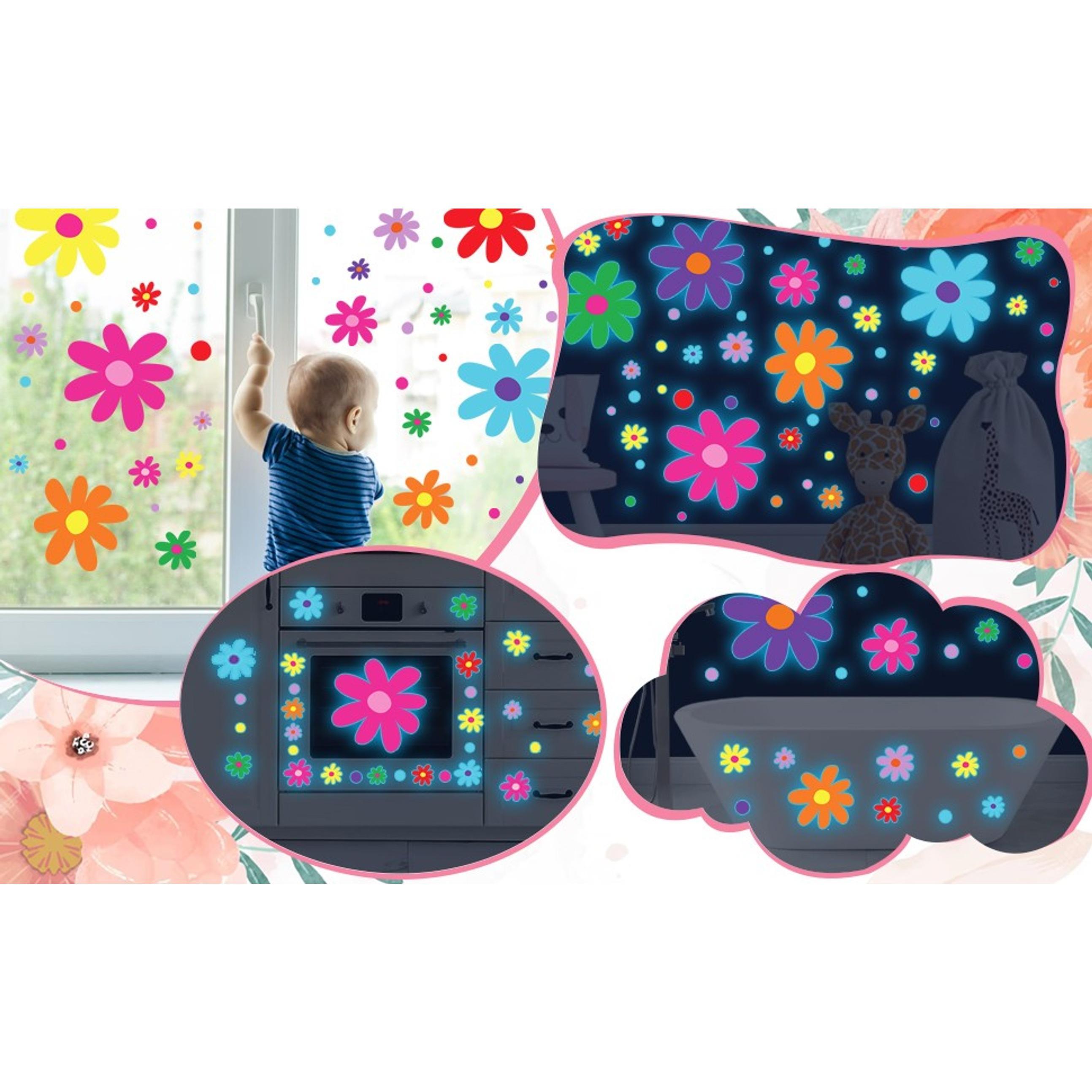 Glow in The Dark Daisy Wall Decals, Luminous Colorful Removable Self-Adhesive Boho Flower Stickers for Girls Bedroom Kids Nursery Living Room DecorGift