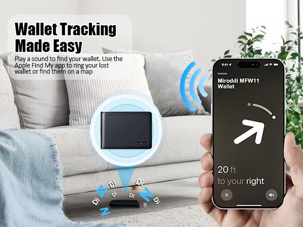 Mens Wallet with Tracker for IPhone Find My, 100% Genuine Leather RFID Blocking Slim Bifold Front Pocket Minimalist Wallet for Men Credit Card Holder Smart Wallet for phone16/15/14/13/12 promax 【Christmas】