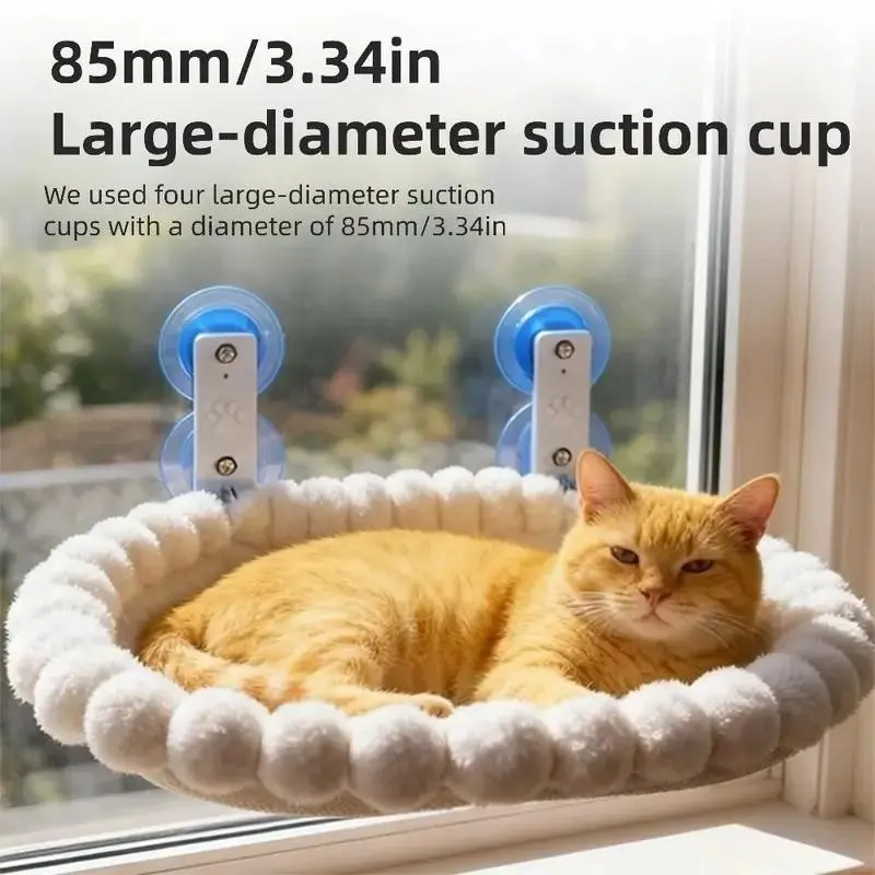 Foldable Cat Hammock for Cats Under 20kg, Strong Suction Window Mount, Easy to Install and Remove, Cozy Plush Edge, Space-Saving, No Drilling Needed, Cute