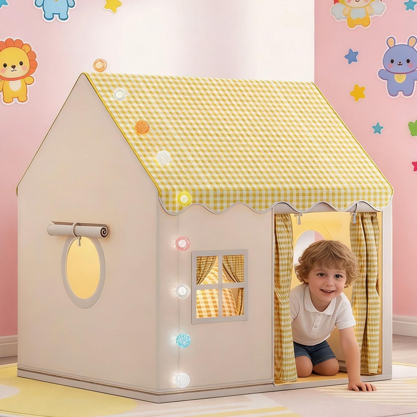Round Grid Window Playhouse, Outdoor Playhouse, Check Pattern Tent with Side Windows, Portable Play Area for Imaginative Play, Perfect for Kids' Fun Round Grid Window Playhouse, Outdoor Playhouse, Check Pattern Tent with Side Windows, Portable Play Area for Imaginative Play, Perfect for Kids' Fun