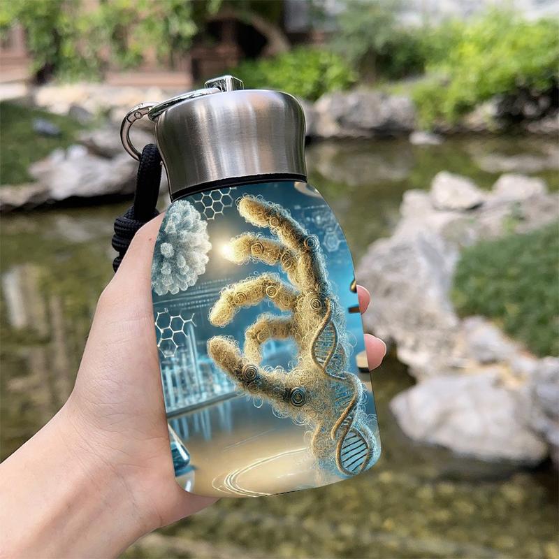 1pc 10.5oz Stainless Steel Tumbler - Leak-Proof, Insulated, Reusable, Hand Wash Only, DNA Hand of Creation Biotech Design, Ideal for Office, Camping or Holidays, Perfect Holiday Gift Item, Durable Drinkware, Office Essentials