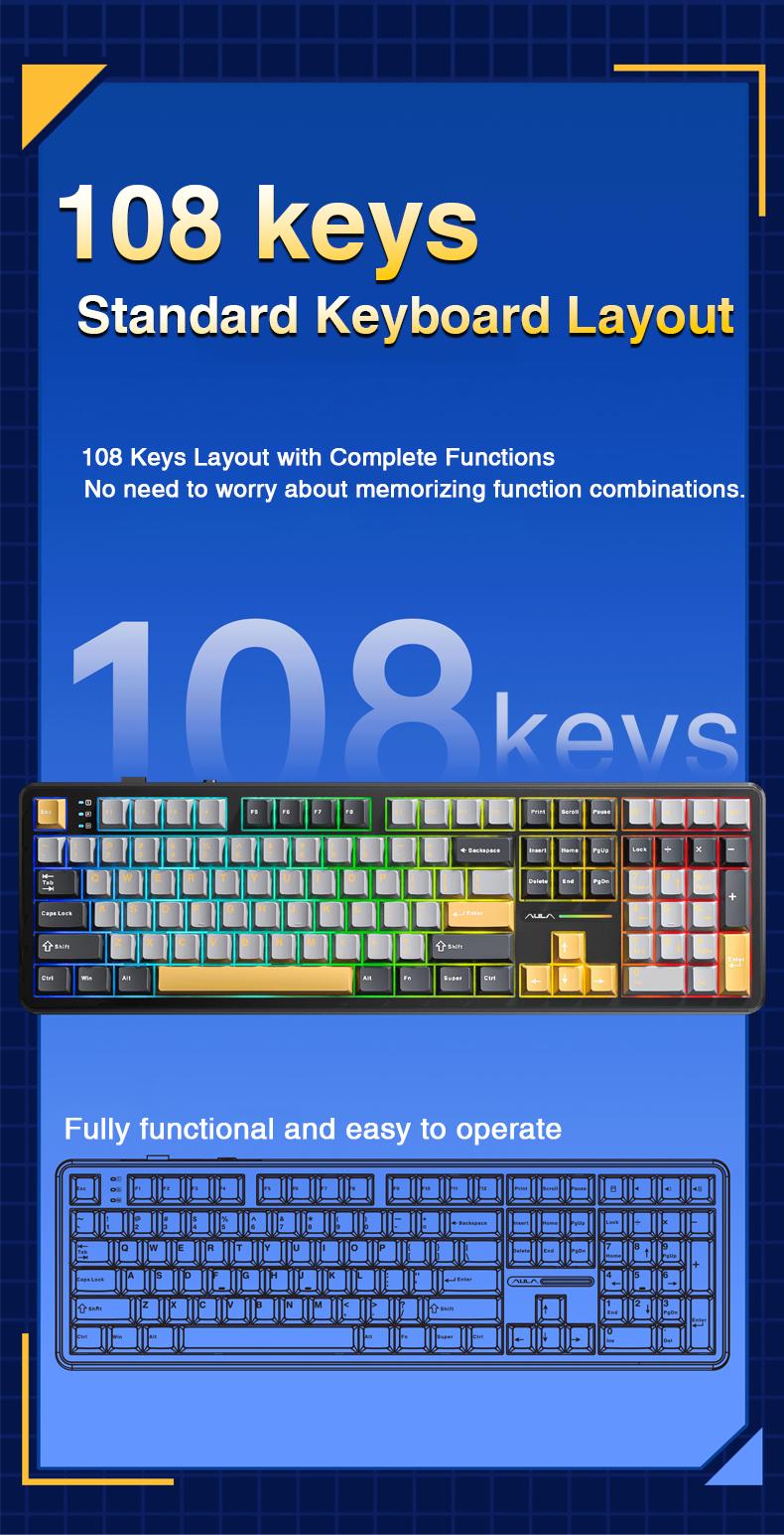 AULA F108 Pro & F108 Wireless Mechanical Keyboard, Three-Mode Connection, Hot Swappable Pads Custom Keyboard RGB Rainbow Backlight for PC/Tablet/Xbox/PS4/PS5 Boyfriend Gift Full Size Numeric Keyboard Office Computer Accessories  TikTokShopfalldealsforyou
