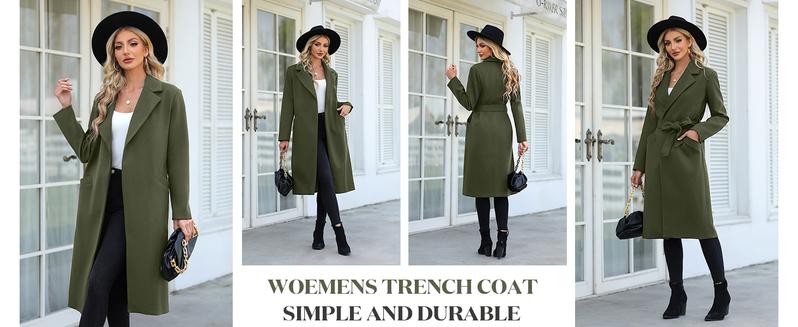 FMEYOA Womens 2025 Notched Lapel Collar Coats Open Front Long Jackets Overcoat with Belt