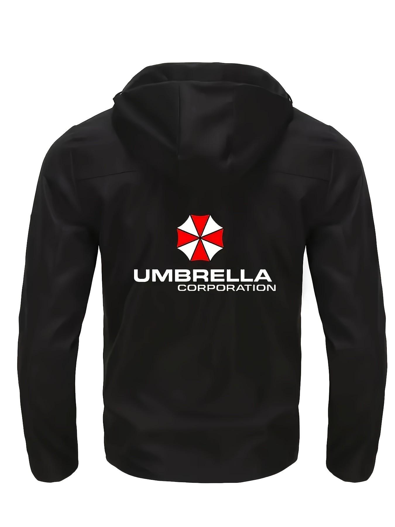 Custom Umbrella Corporation Hooded Jacket, Neon Line Military Function Windbreaker, Reflective, Long Sleeve, Casual Fitted Geometric Pattern, All Seasons