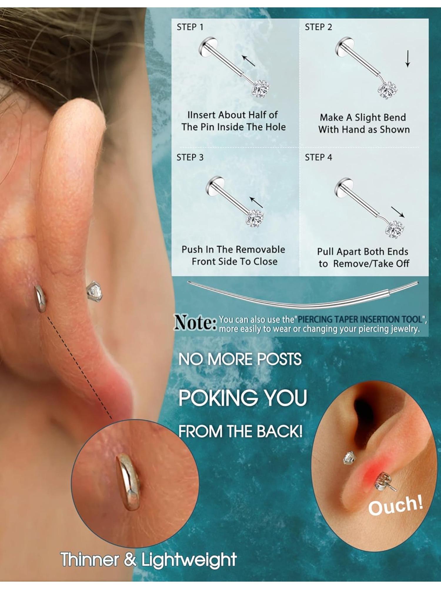 9 Pcs Threadless Nose Studs CZ Nose Rings for Women Men Surgical Steel Labret Studs Lip Rings Push in Flat Back Stud Earrings CZ Nose Nostril Tragus Helix Piercing Jewelry