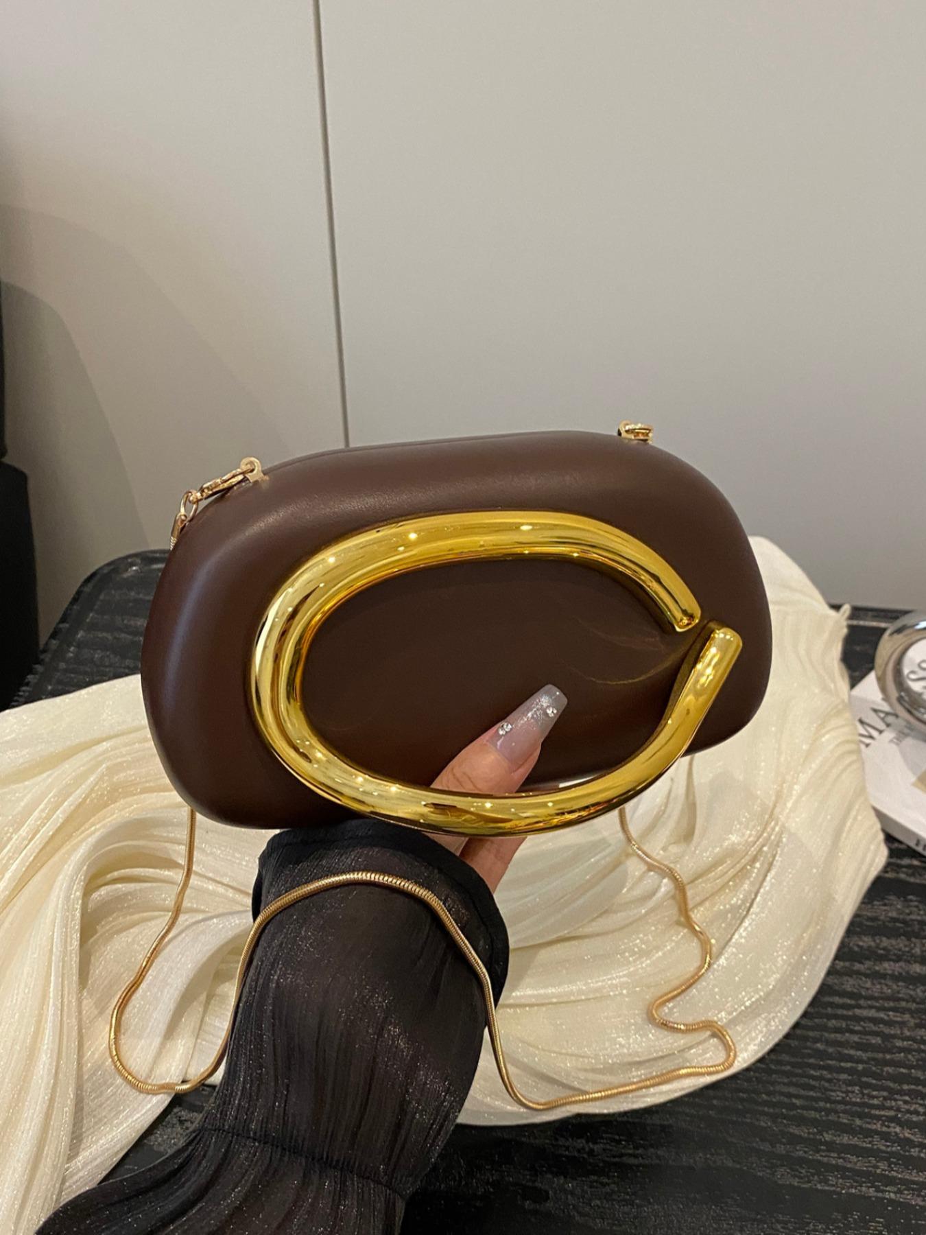 Elegant Women's Chain Shoulder Evening Bag, Fashion Handbag, Party Decoration Bag, Hard Shell Metal Clutch, Box Bag, All Seasons, Fashionable Unique Bags