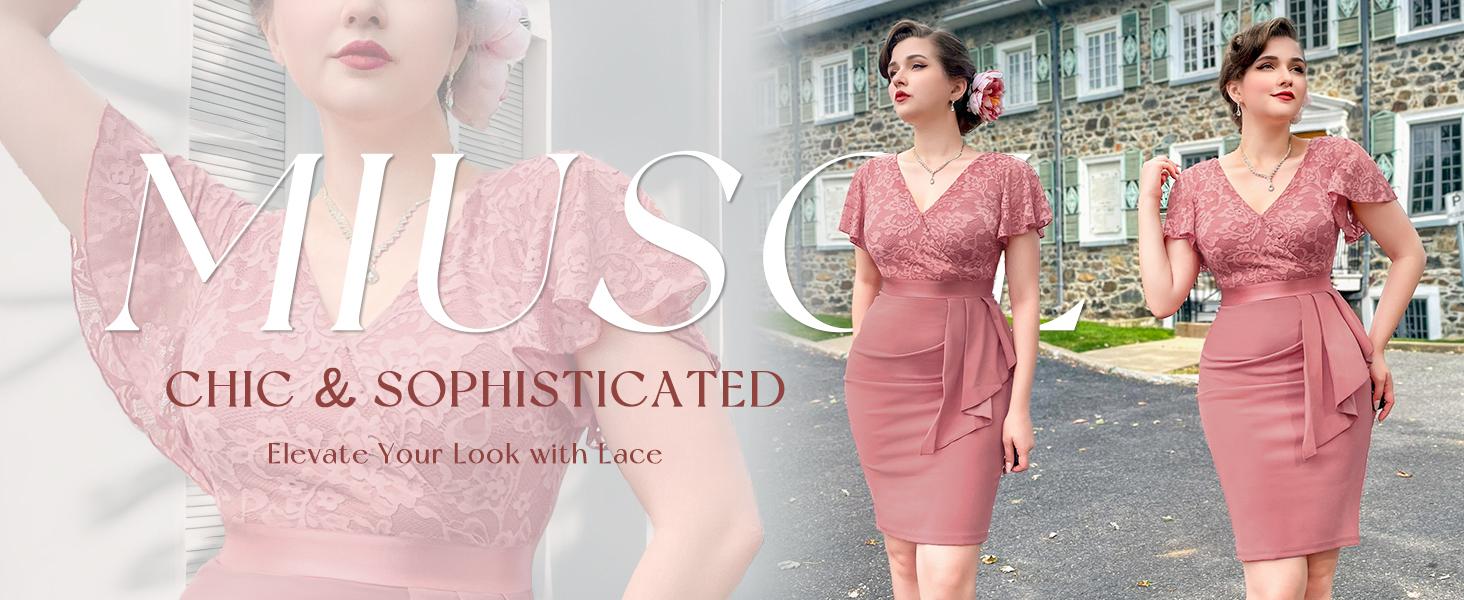 MIUSOL 84140A Women's Vneck Floral Lace V Neck Elegant Ruffle Shortsleeve Cocktail Party Slim Dress for Formal Wear Cocktail Party MIUSOL 84140A Women's Vneck Floral Lace V Neck Elegant Ruffle Shortsleeve Cocktail Party Slim Dress for Formal Wear Cocktail Party