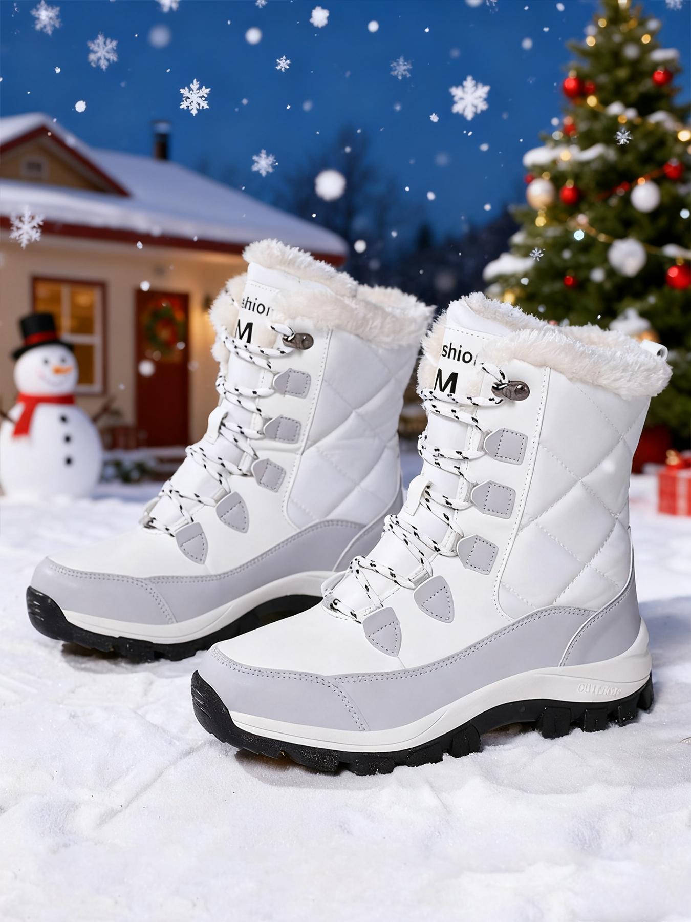 Women's High-Top Lace-Up Hiking Boots, Trekking Shoes, Durable Outdoor Snow Boots with Fleece Lining, Fashionable and Comfortable for Daily Wear and Outdoor Activities, Christmas Gift, Casual Hiking Shoes