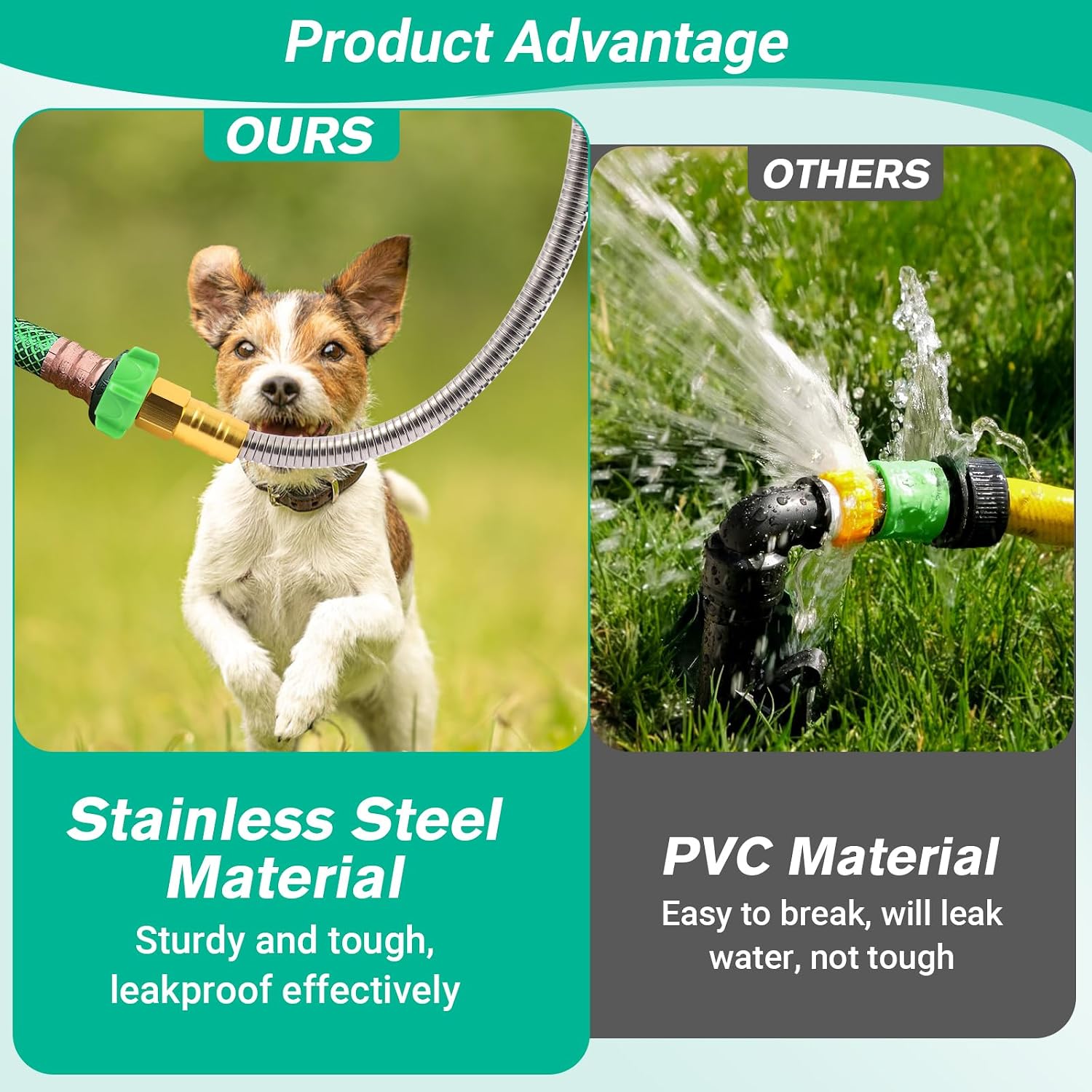 Short Metal Garden Hose with Female to Female Connector, Stainless Steel Small Leader Hose for Hose Reel, Outdoor Water Hose Extension Adapter (2 ft)