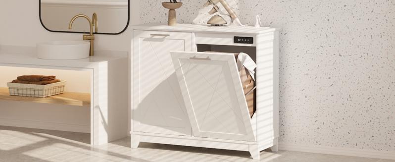 Vabches Trash Cabinet, Tilt Out Trash Cabinet w/Negative ion and deodorizing Function, Free Standing 10 Gallon Recycling Trash Can Cabinet for Kitchen Living Room