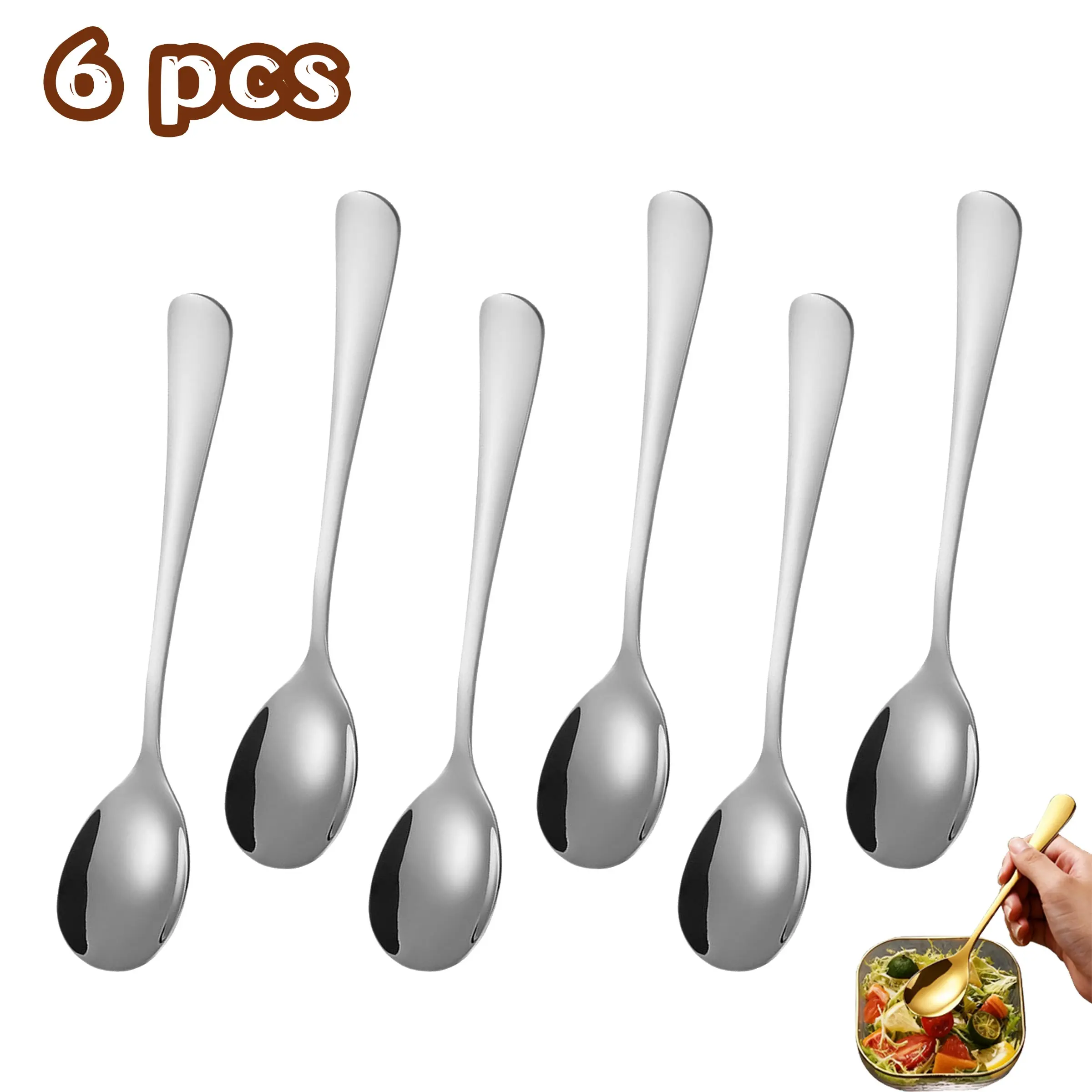 6-Count 304 Stainless Steel Spoon Set, Thick & Durable, Dishwasher-Safe Soup and Cooking Spoons, Home Kitchen Utensils, New Year Gift