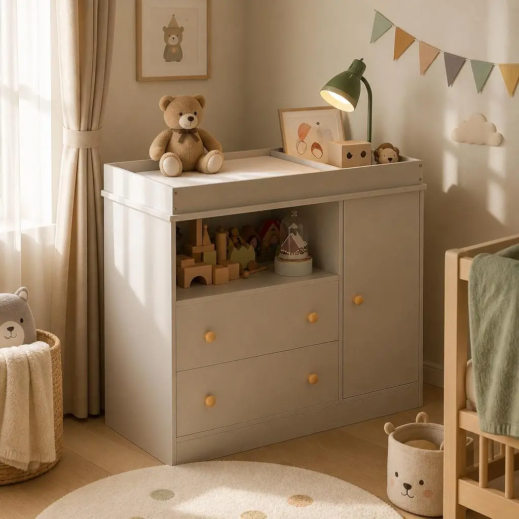 Baby Changing Table Dresser with 2 Drawers & Safety Rails – Secure Diaper Station for Nursery, White