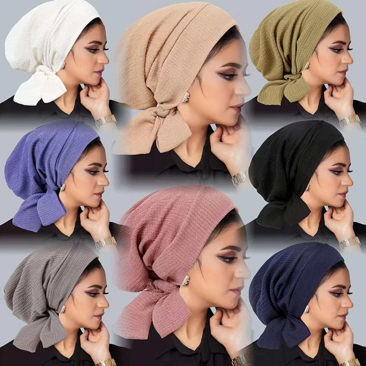 Women's Modesty 2-Piece Female Head Scarf & Cap Set, Solid Color Full Coverage Comfortable Headwear for Chemo Daily Use, Ramadan Sport & Outdoor Clothing Accessory